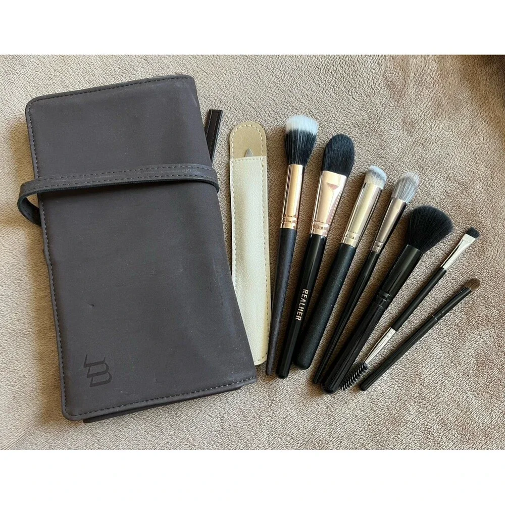 Makeup Brushes Bundle & Roll Storage Portable Bag - Assorted Brands